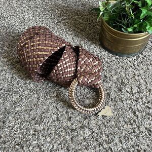 Mudd Brown Bronze Metallic Wide Waist Belt Woven Braided M/L Boho READ New